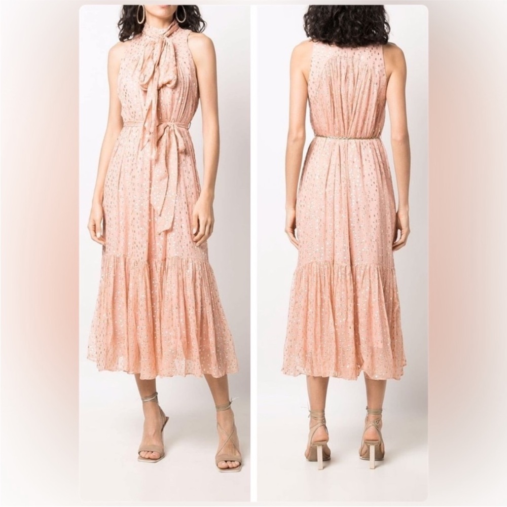 Zimmermann Blush Pink Sleeveless Midi Dress with Tie Neck